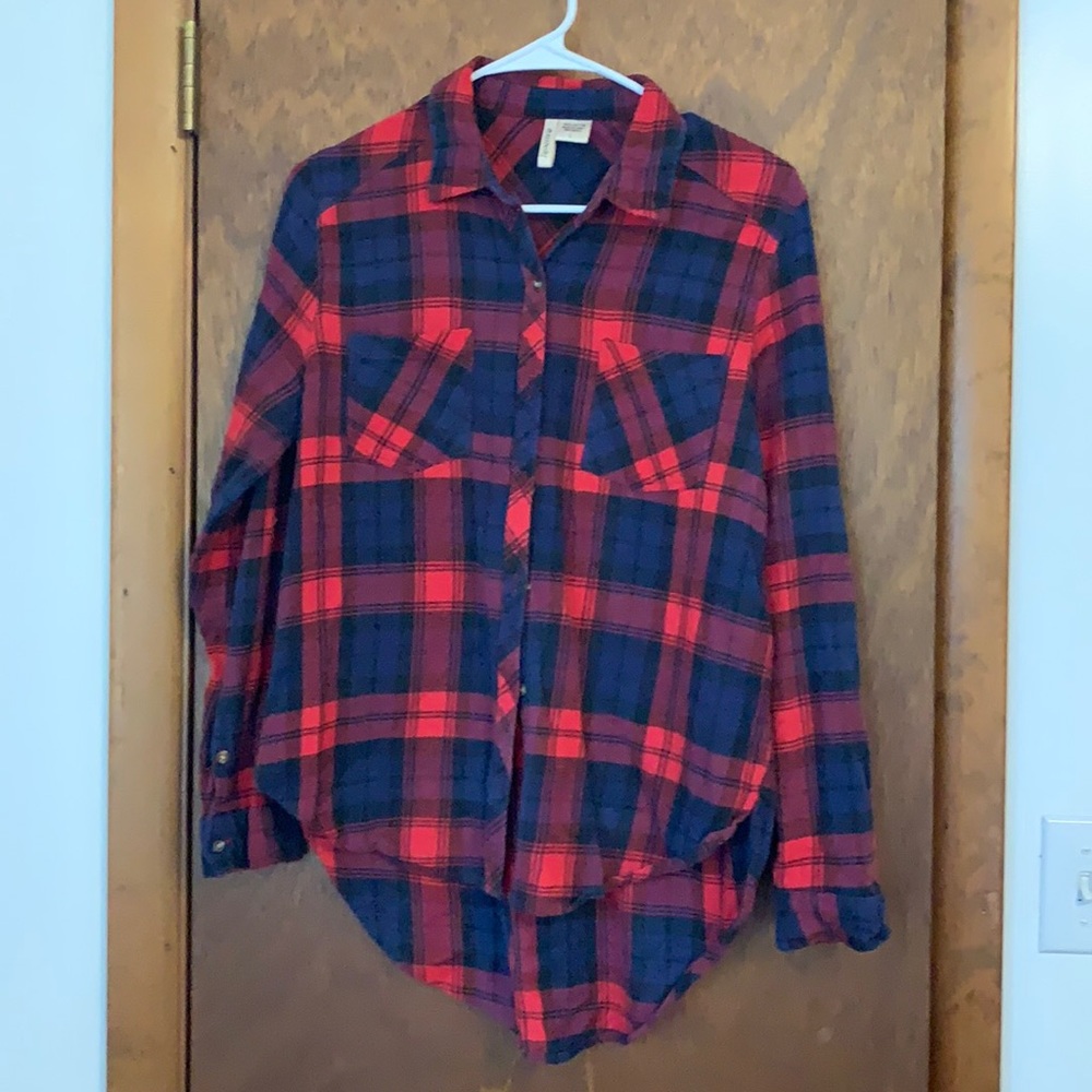 Red & blue plaid button up shirt